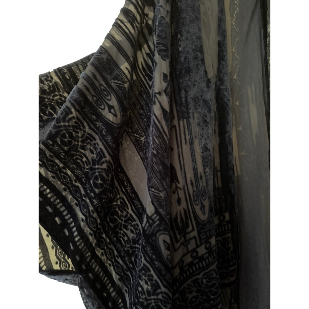 Lovestitch Kimono Navy Blue Burnout Velvet Fringe Wrap One Size Boho Festival - Picture 2 of 5